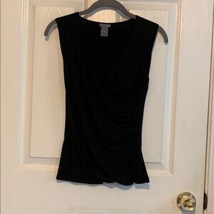 Ann Taylor Black Fitted Ruched Tank Top